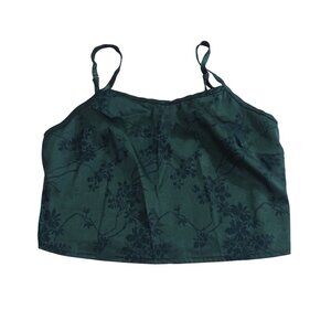 Shein Green Floral Pattern Crop Cami Tank Top Women Size S Adjust Straps FLAW
